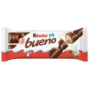 Ferrero Kinder Bueno 43g is a thin, crispy wafer filled with delicious hazelnut cream, then coated in luscious milk chocolate.